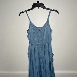 Shein Blue spaghetti strap midi button up dress with pockets, Small